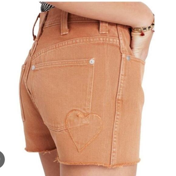 Madewell x Where I Was From Rust Color Cutoff Denim Shorts Size 24 Heart Detail - Picture 1 of 9